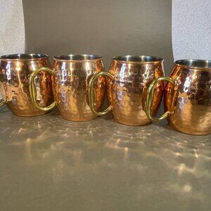 Godinger Hammered Copper Moscow Mule Mugs Cups Set of 4 (1358)